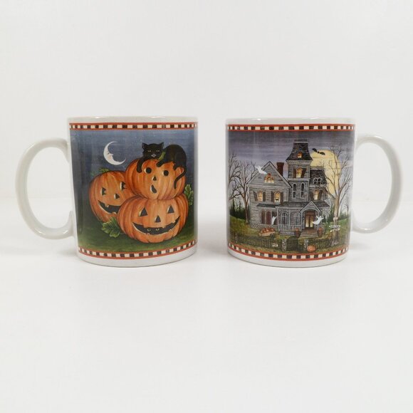 Two Vintage Halloween Mugs with Box David Carter Brown Haunted Hollow Sakura - Picture 2 of 14